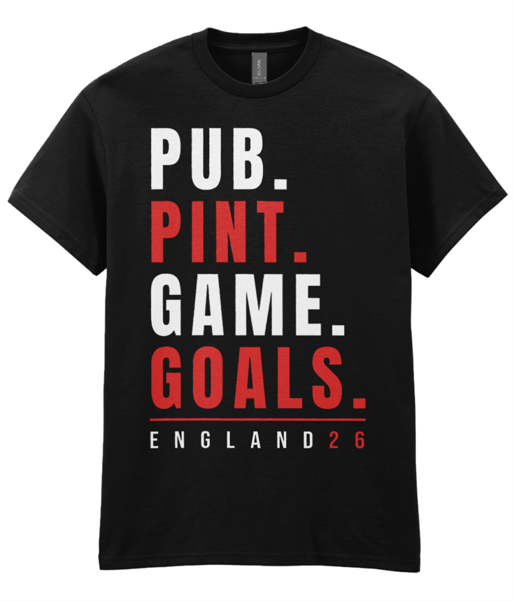England World Cup 2026 - Pub Pint Goals T-Shirt - Black