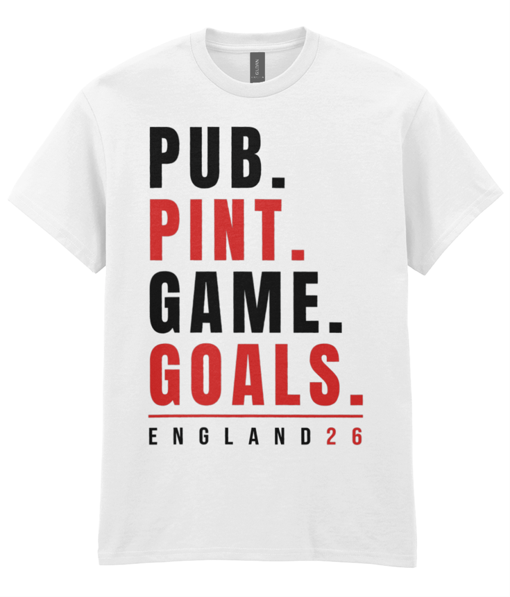 England World Cup 2026 - Pub Pint Goals T-Shirt - White