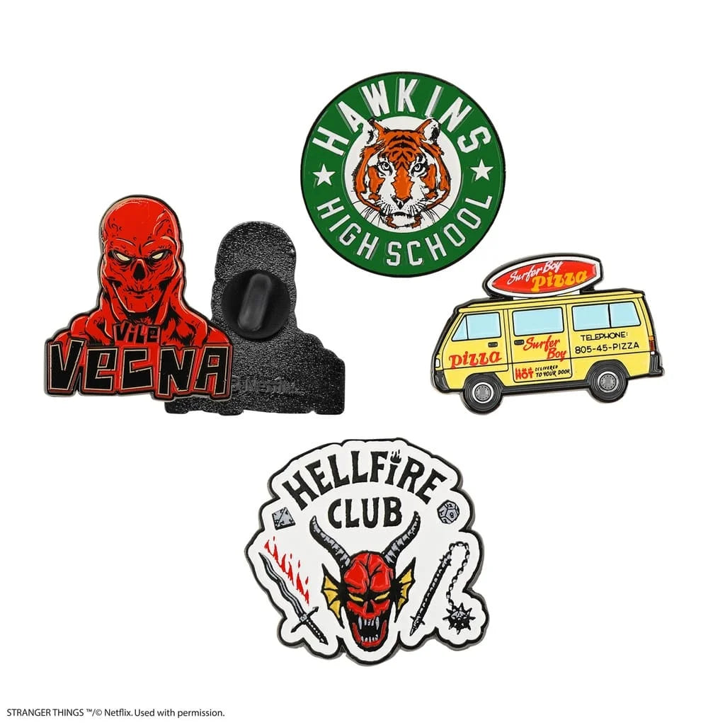 Stranger Things Pins Season 4 - Vecna, Surfer Boy Pizza, Hawkins High School, Hellfire Club
