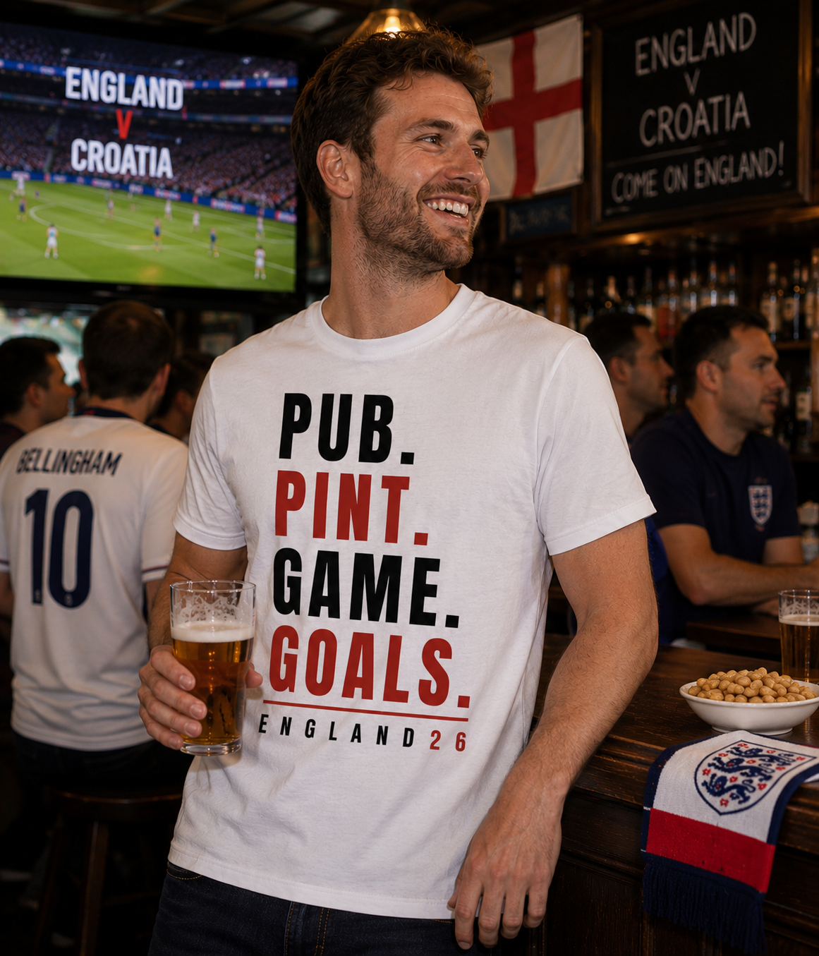England World Cup 2026 - Pub Pint Goals T-Shirt - White