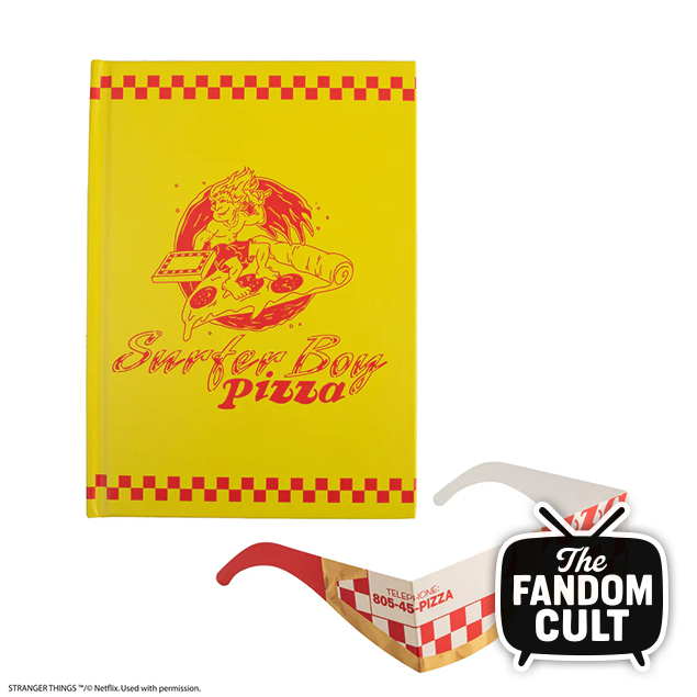 Surfer Boy Pizza Hardcover Notebook and Glasses - Stranger Things