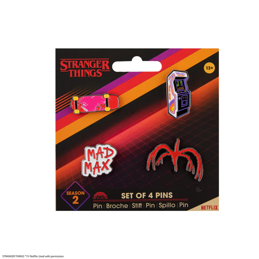 Stranger Things Pins Season 2 -  Skateboard, Palace arcade, Mad Max logo Mind Flayer