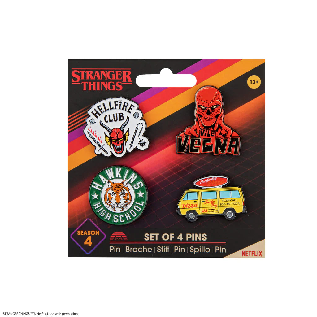 Stranger Things Pins Season 4 - Vecna, Surfer Boy Pizza, Hawkins High School, Hellfire Club