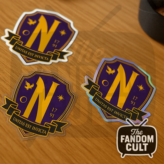 Nevermore Academy Purple Crest Die Cut Vinyl Sticker Holographic/Clear/White