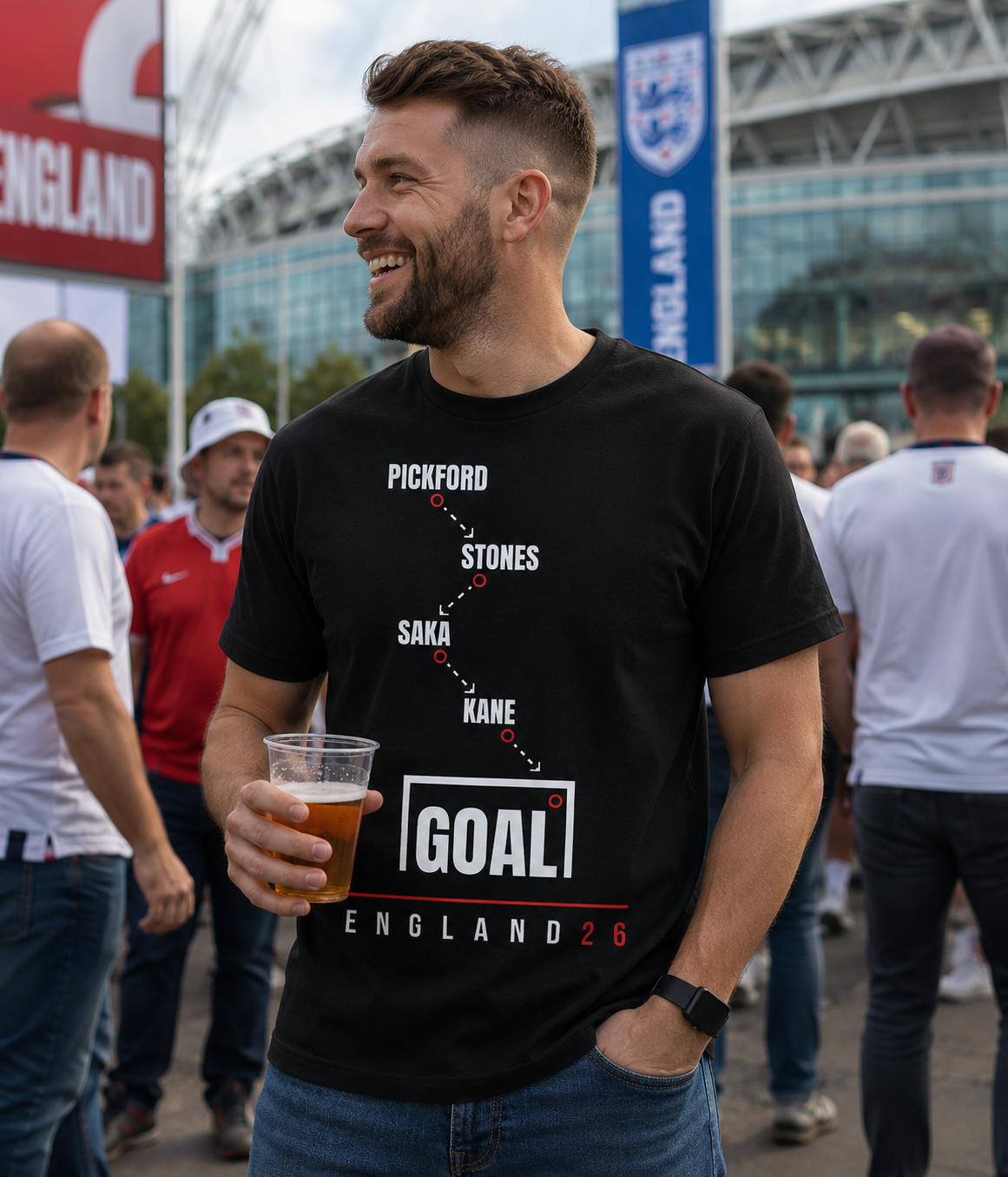 England World Cup 2026 - Pickford to Kane GOAL T-Shirt - Black