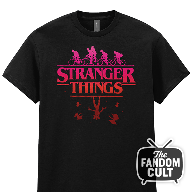 Bikes & Demogorgon Pink Gradient T-Shirt - Inspired by Stranger Things