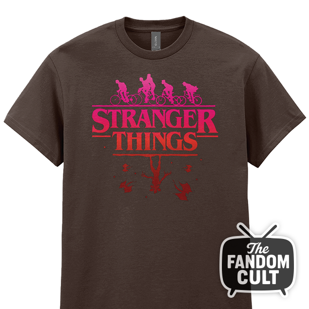Bikes & Demogorgon Pink Gradient T-Shirt - Inspired by Stranger Things