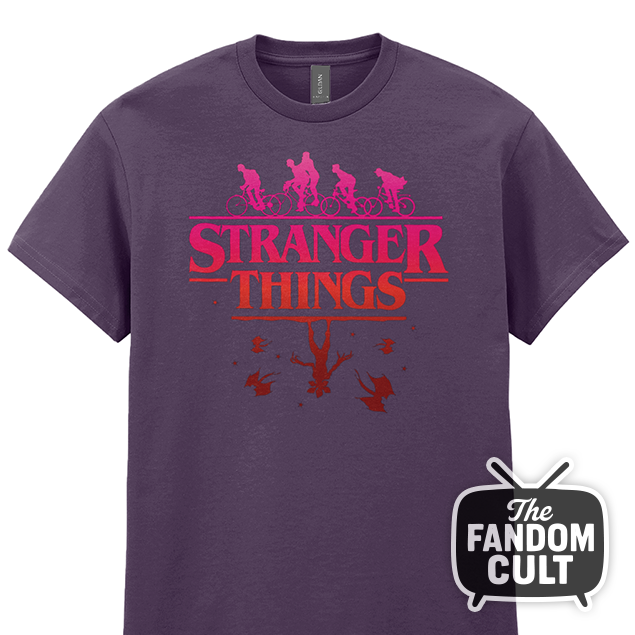 Bikes & Demogorgon Pink Gradient T-Shirt - Inspired by Stranger Things