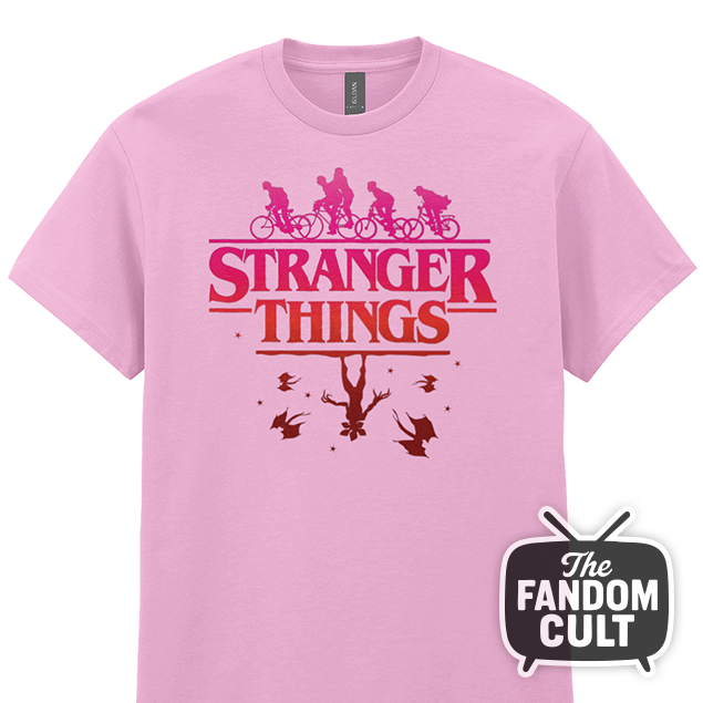 Bikes & Demogorgon Pink Gradient T-Shirt - Inspired by Stranger Things