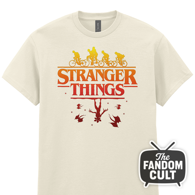 Bikes & Demogorgon Yellow Gradient T-Shirt - Inspired by Stranger Things