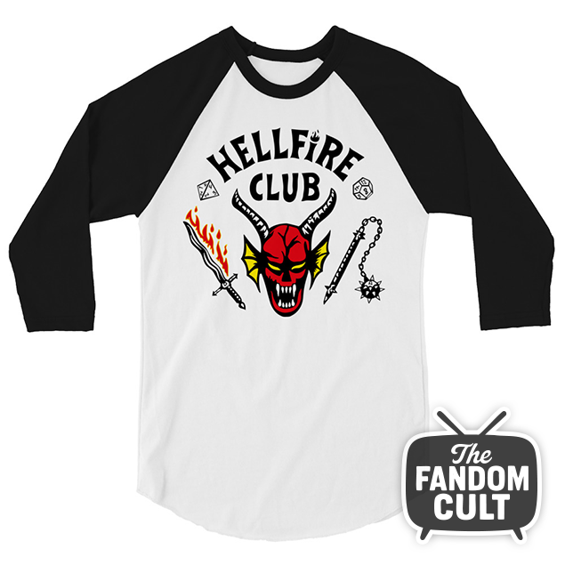 Hellfire Club Raglan White and Black 3/4 Sleeve Shirt - Stranger Things Cosplay