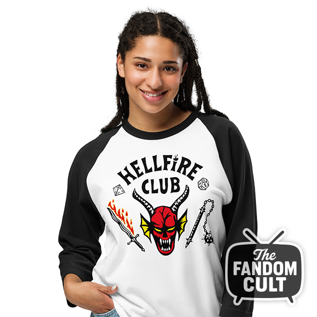 Hellfire Club Raglan White and Black 3/4 Sleeve Shirt - Stranger Things Cosplay